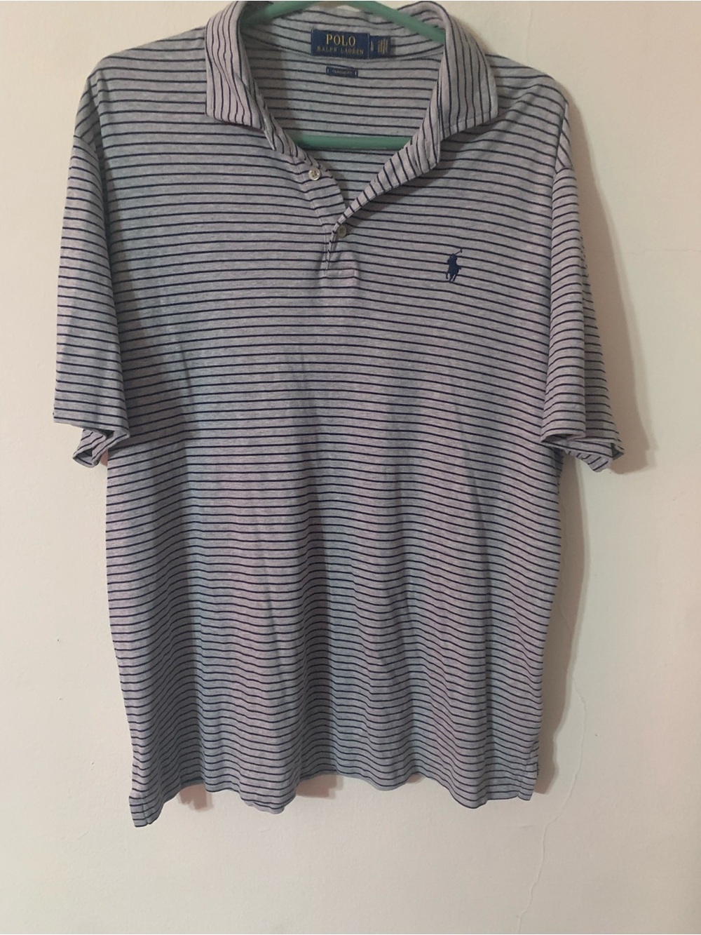 Men’s Polo by Ralph Lauren SS Gray striped collared shirt
